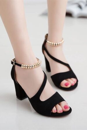Summer New Style Women's Korean Style Casual High Heel Sandals With Crop Buckle