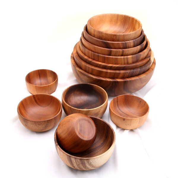 A Generation Of Acacia Wood Whole Wooden Bowl Large And Small Log Rice Bowl Tableware Hotel Kitchen Factory Wholesale - Image 5