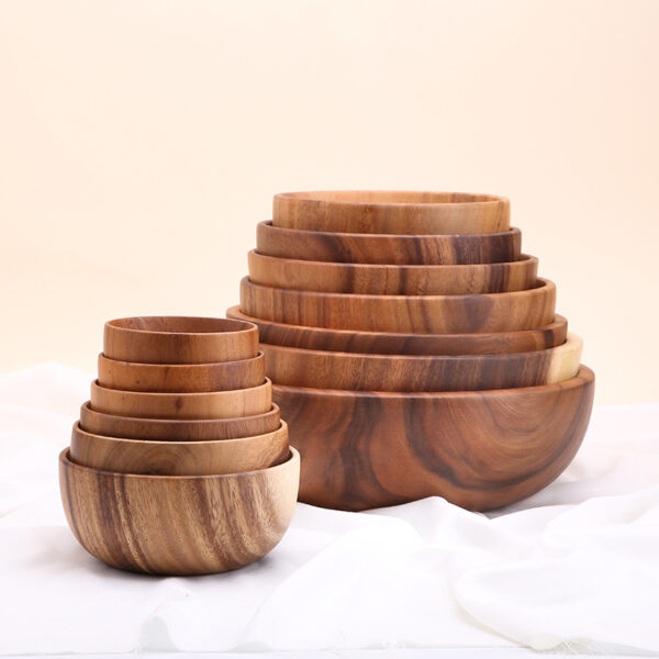 A Generation Of Acacia Wood Whole Wooden Bowl Large And Small Log Rice Bowl Tableware Hotel Kitchen Factory Wholesale - Image 4