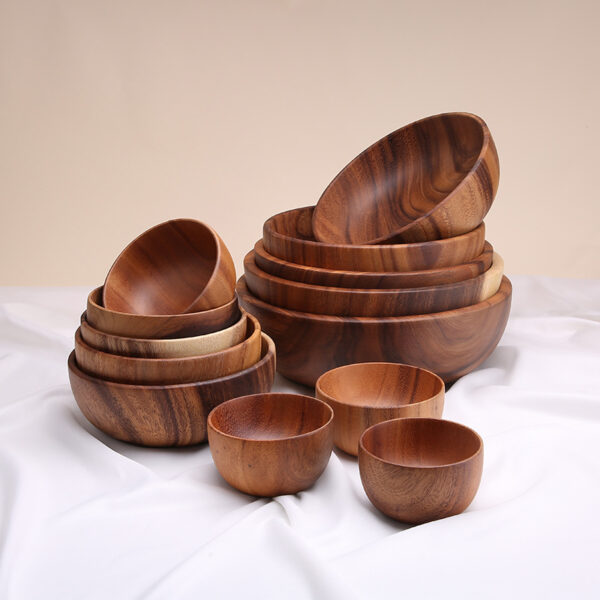 A Generation Of Acacia Wood Whole Wooden Bowl Large And Small Log Rice Bowl Tableware Hotel Kitchen Factory Wholesale - Image 3
