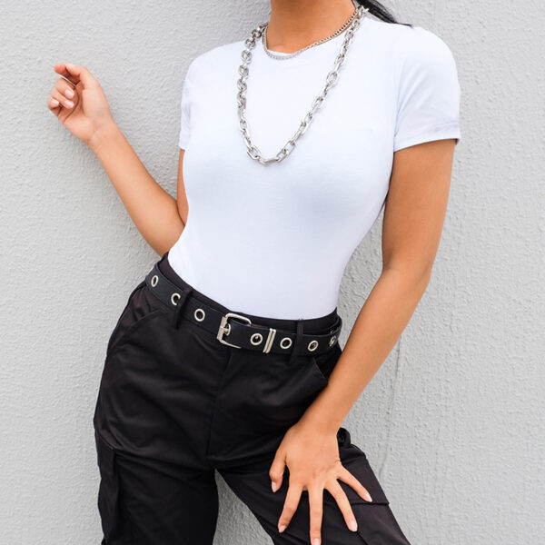European And American Explosions T-shirt Women's 2020 Summer New Amazon Solid Color All-match Round Neck T-shirt Tight Short Sleeve Top Women - Image 3