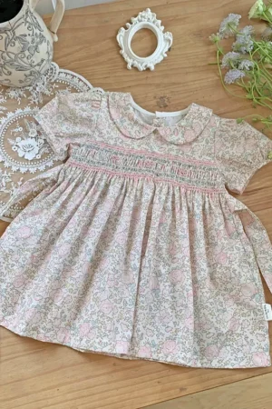 Children's Wear Girl's Handmade Embroidered Dress Baby's Girls' Collar Cotton Floral Dress