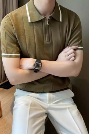 Summer New Short Sleeve Sweater Men's Half Zipper POLO Shirt Lapel Business Tide T-shirt
