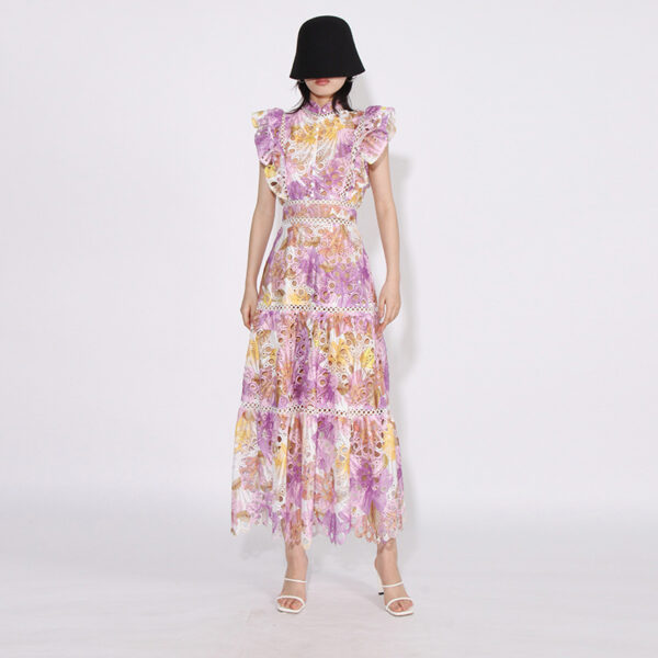Elegant Elegant French Style Long Dress New Style Women's Lace Sleeveless Hollow Embroidered Gouhua Dress