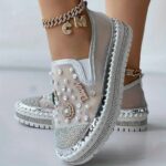 Platform Loafers Women's Spring And Summer New Mesh Women's Shoes Breathable Mesh Rhinestone Pedal Lazy Shoes
