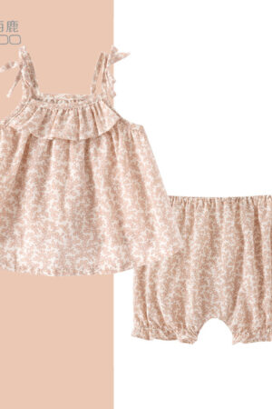 Girls' Suit Summer Girls' Fashionable Western Style Summer Dress 0-3 Years Old New Children's Suit Girls' Sling Shirt