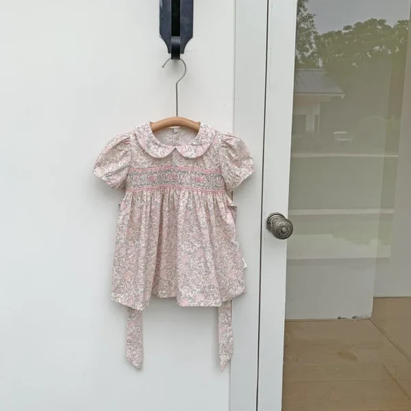 Children's Wear Girl's Handmade Embroidered Dress Baby's Girls' Collar Cotton Floral Dress - Image 4