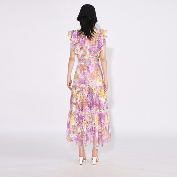 Elegant Elegant French Style Long Dress New Style Women's Lace Sleeveless Hollow Embroidered Gouhua Dress - Image 3