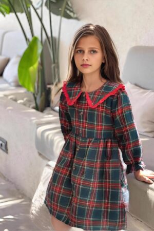 SAMGMAIBABY Children's Clothing Autumn Girls' Christmas Dress Ins Children's Western Style Retro Plaid Princess Dress