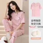 Short Sleeve Pants With Chest Pad Pajamas Women's Summer Two-piece Thin Home Clothes Large Size