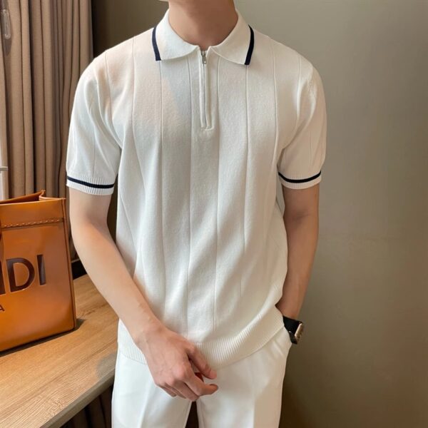 Summer New Short Sleeve Sweater Men's Half Zipper POLO Shirt Lapel Business Tide T-shirt - Image 4