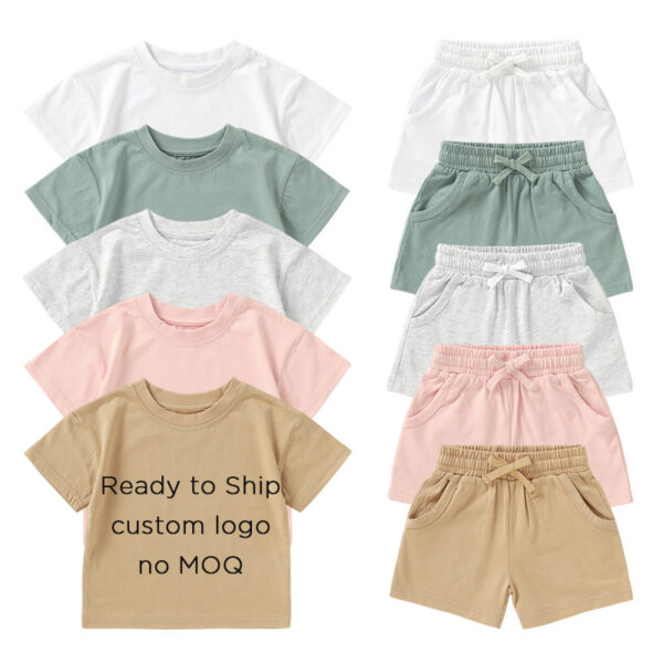 Foreign Trade Baby Short Sleeve Suit Ins Style Children's T-shirt Summer Baby Short Sleeve Two-piece Children's Home Wear Children's Short Sleeve