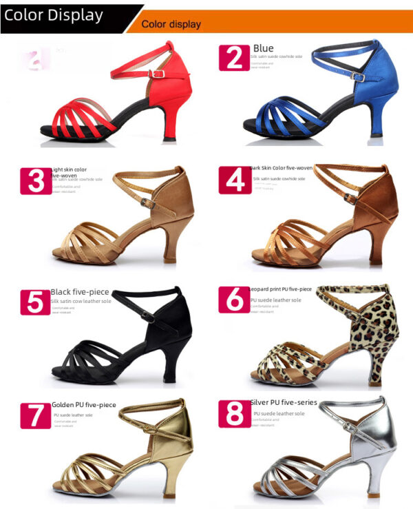 Latin Dance Shoes Women's Adult High Heel Dance Shoes Latin Dance Indoor Practice Shoes Satin Gymnastics Shoes - Image 4