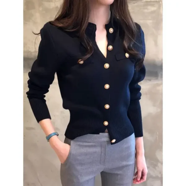 Tight Knitted Cardigan Women's Short Thick Slim-fit Korean Style Autumn And Winter New Sweater Retro Long-sleeved Small Coat Top - Image 2