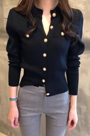 Tight Knitted Cardigan Women's Short Thick Slim-fit Korean Style Autumn And Winter New Sweater Retro Long-sleeved Small Coat Top