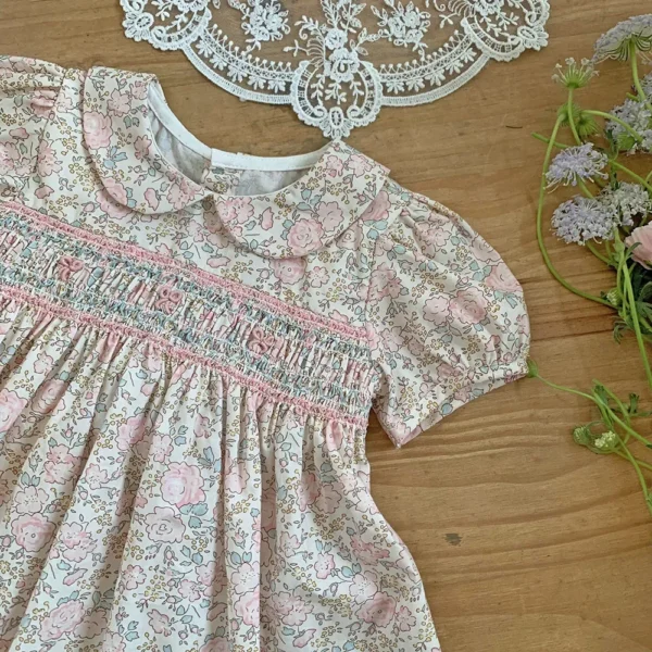 Children's Wear Girl's Handmade Embroidered Dress Baby's Girls' Collar Cotton Floral Dress - Image 2