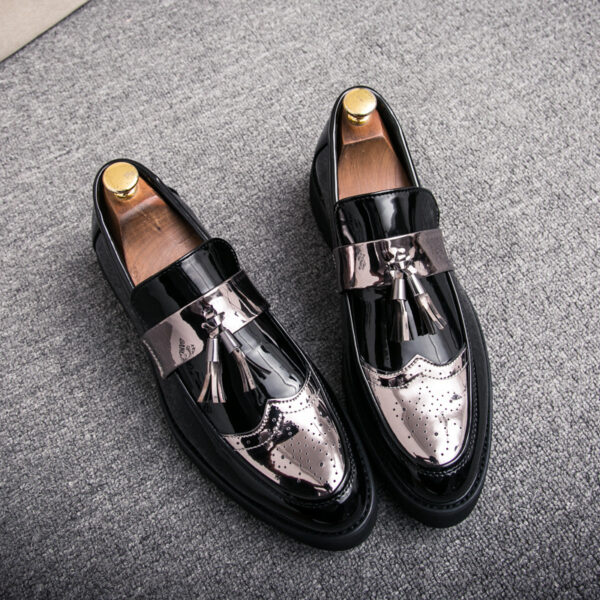 Men's Size 45 Fashionable British Style Casual Leather Shoes Increased Height Slip-On Super Fiber Round Toe Low Heel Rubber Sole - Image 3