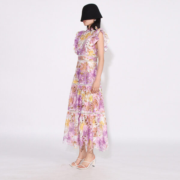 Elegant Elegant French Style Long Dress New Style Women's Lace Sleeveless Hollow Embroidered Gouhua Dress - Image 2