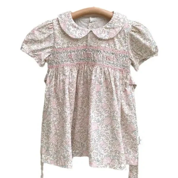 Children's Wear Girl's Handmade Embroidered Dress Baby's Girls' Collar Cotton Floral Dress - Image 5