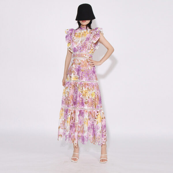 Elegant Elegant French Style Long Dress New Style Women's Lace Sleeveless Hollow Embroidered Gouhua Dress - Image 4