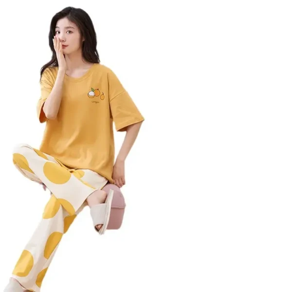 Short Sleeve Pants With Chest Pad Pajamas Women's Summer Two-piece Thin Home Clothes Large Size - Image 5