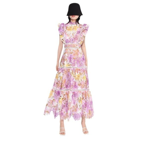 Elegant Elegant French Style Long Dress New Style Women's Lace Sleeveless Hollow Embroidered Gouhua Dress - Image 5