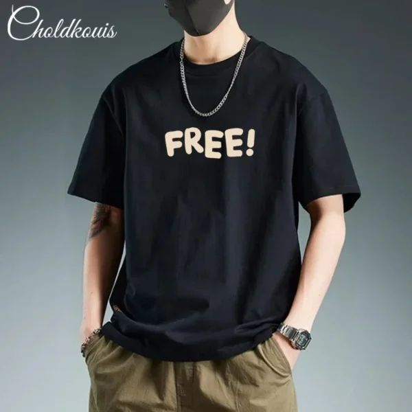Trendy Pure Cotton Short Sleeve Men's T-Shirt Loose Fit Versatile Casual Half Sleeve Summer Time Fashion Icon Printed Tops - Image 4