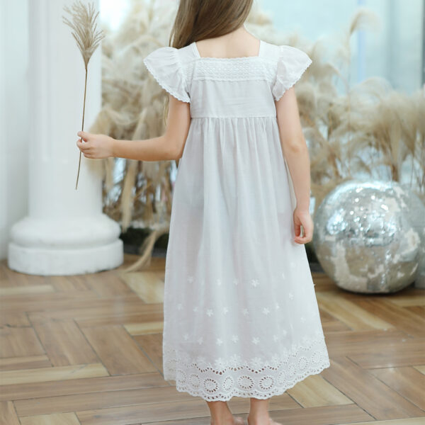 Summer Girls' Clothing Cotton Cloth Computer Embroidery Cool Breathable European Version Girls Princess Nightdress Pajamas Home Clothes - Image 5