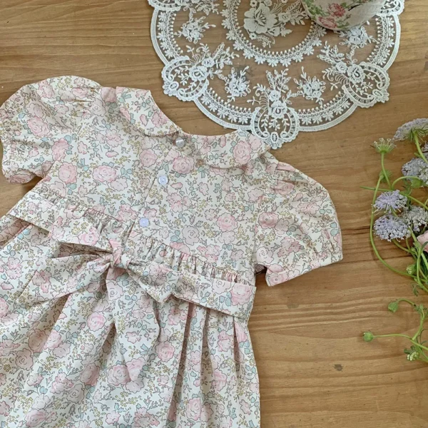 Children's Wear Girl's Handmade Embroidered Dress Baby's Girls' Collar Cotton Floral Dress - Image 3