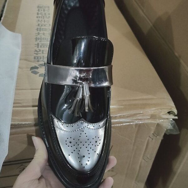 Men's Size 45 Fashionable British Style Casual Leather Shoes Increased Height Slip-On Super Fiber Round Toe Low Heel Rubber Sole - Image 4