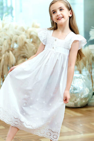 Summer Girls' Clothing Cotton Cloth Computer Embroidery Cool Breathable European Version Girls Princess Nightdress Pajamas Home Clothes