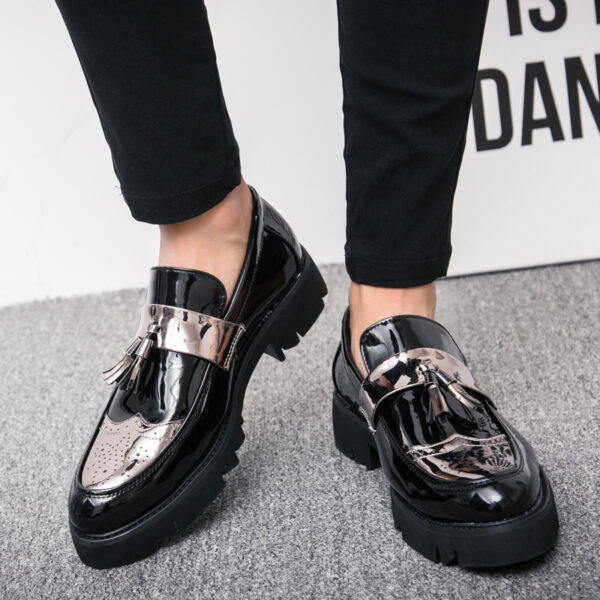 Men's Size 45 Fashionable British Style Casual Leather Shoes Increased Height Slip-On Super Fiber Round Toe Low Heel Rubber Sole