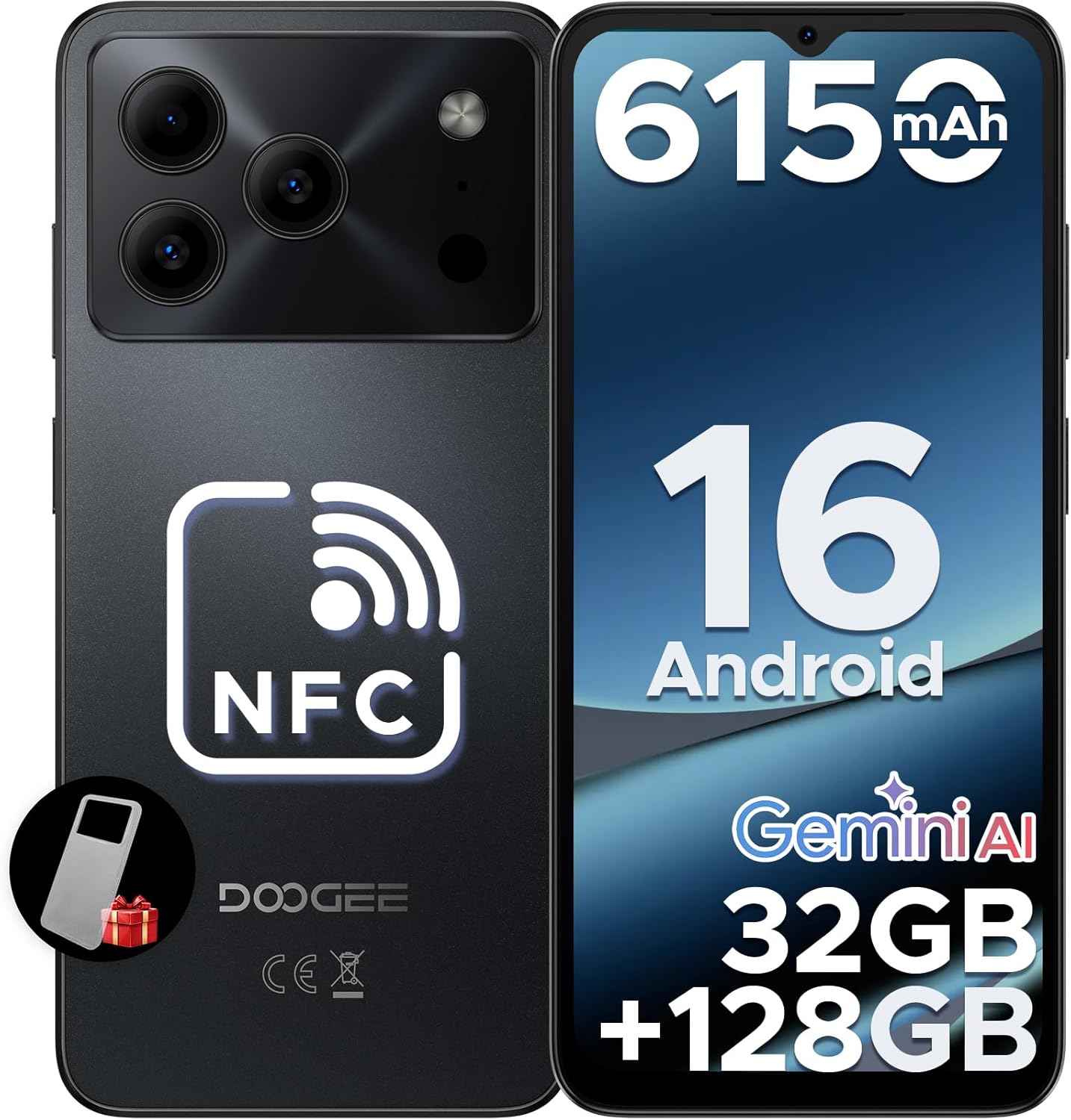 DOOGEE NOTE 56 PRO Mobile Phones, Newest Android 16 With Gemimi AI, 32GB+128GB/2TB, 6150mAh& 6.56″HD+90Hz Display, 4G Dual SIM Unlocked Mobile Phone, 8.45mm Ultra-Slim, Face ID, 5G WiFi, GPS,NFC-Black