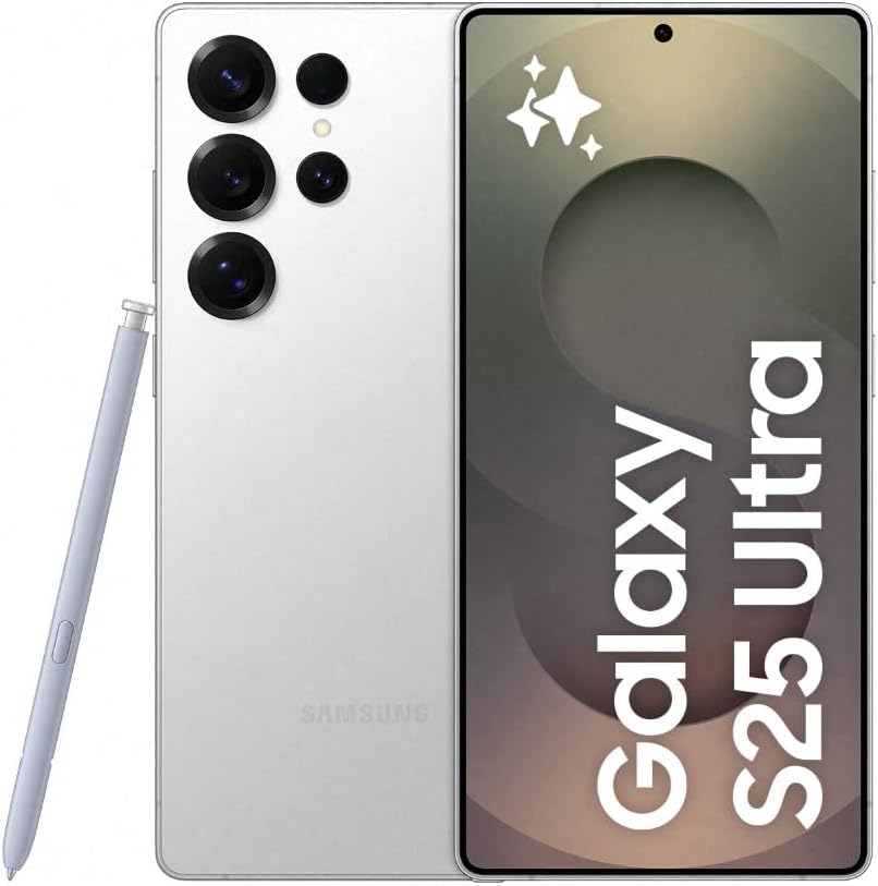 Samsung Galaxy S25 Ultra AI Smartphone, Galaxy AI, 12GB Memory, 1TB Storage, 200MP Camera, S Pen Included, Titanium Whitesilver, 3 Year Manufacturer Extended Warranty (UK Version)