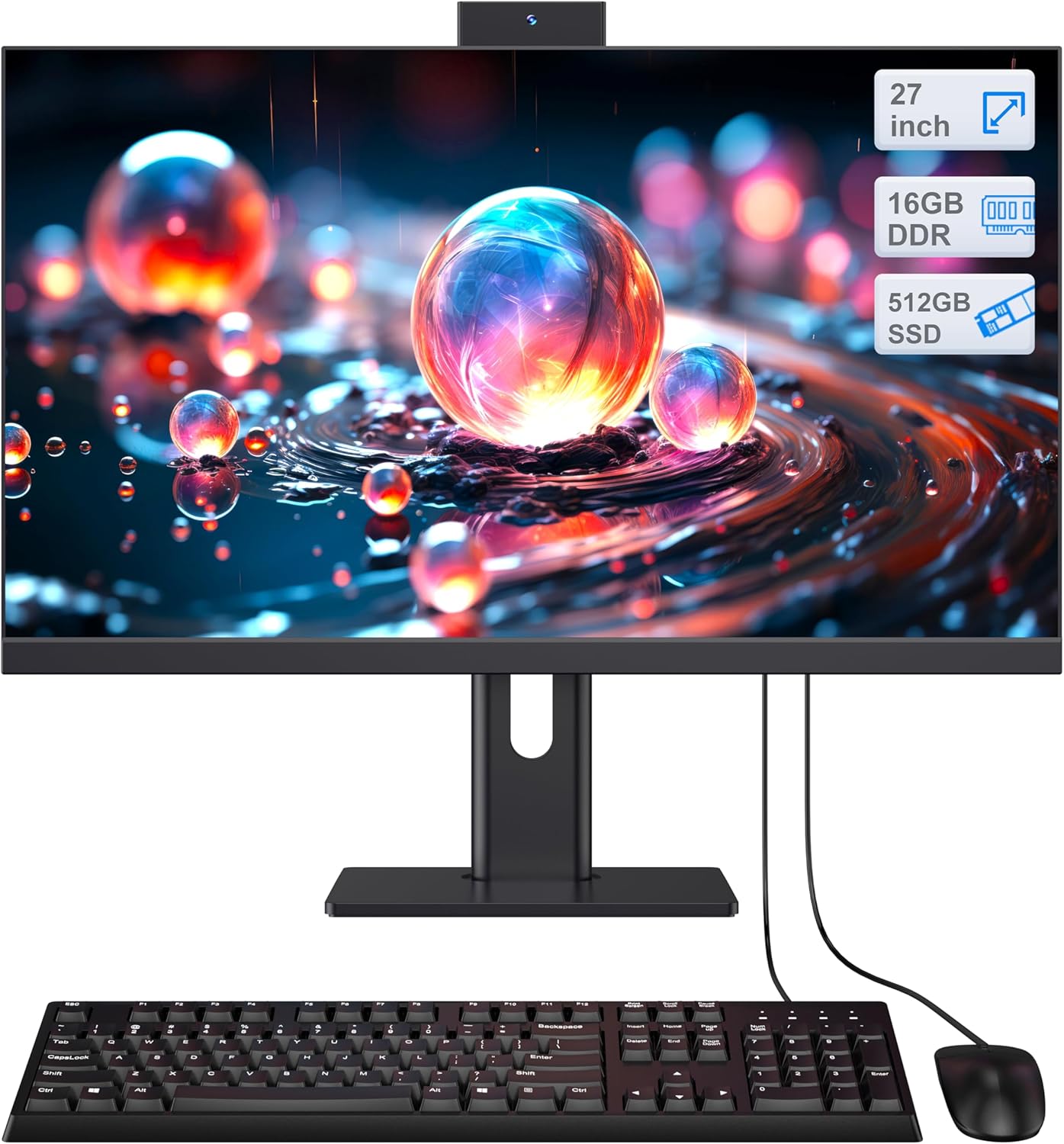 All-in-One Desktop Computer 27inch Desktop Computer Quad-Core N95(Up to 3.4Ghz)512GB SSD 16GB RAM With Webcam,All-in-one PC Computer Supporting Adjustable screen Dual-band WiFi 6 Bluetooth 5.3, Black
