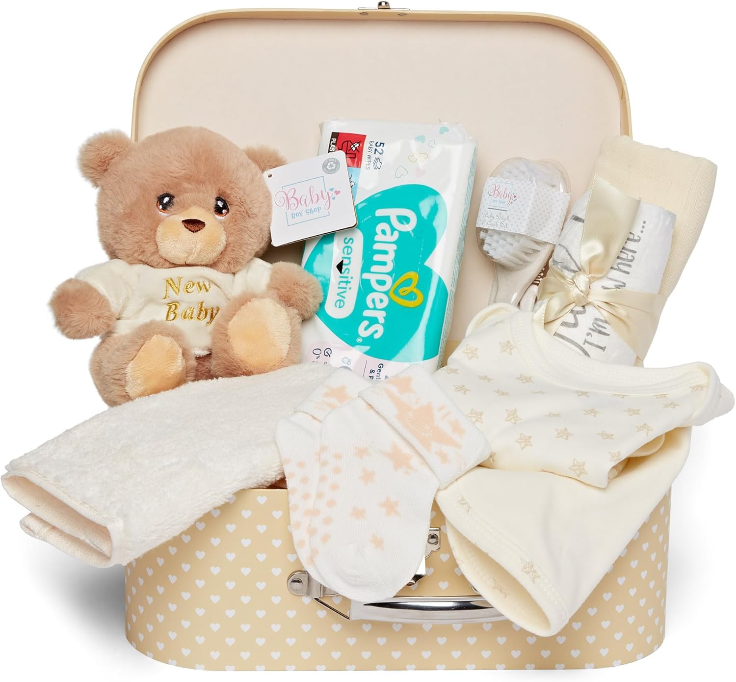 Baby Box Shop – Premium Baby Shower Hamper, Keepsake Box with New Born Baby Essentials & Teddy Bear for Newborn Baby Gifts
