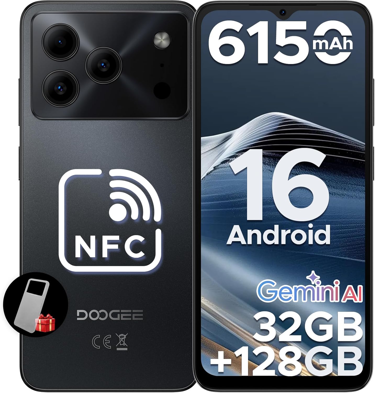 DOOGEE NOTE 56 PRO Mobile Phones, Newest Android 16 With Gemimi AI, 32GB+128GB/2TB, 6150mAh& 6.56″HD+90Hz Display, 4G Dual SIM Unlocked Mobile Phone, 8.45mm Ultra-Slim, Face ID, 5G WiFi, GPS,NFC-Black