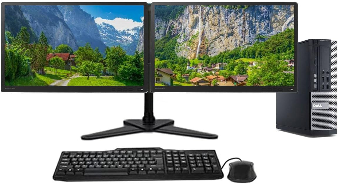 Dell 7020/9020 Dual Monitor Setup SFF PC – Intel Core i5 4th Gen, 16GB DDR3 RAM, 250GB SSD Storage, 22″ HD 1080p Monitors, Leg Base Stand, Windows 11 Pro OS (Renewed)