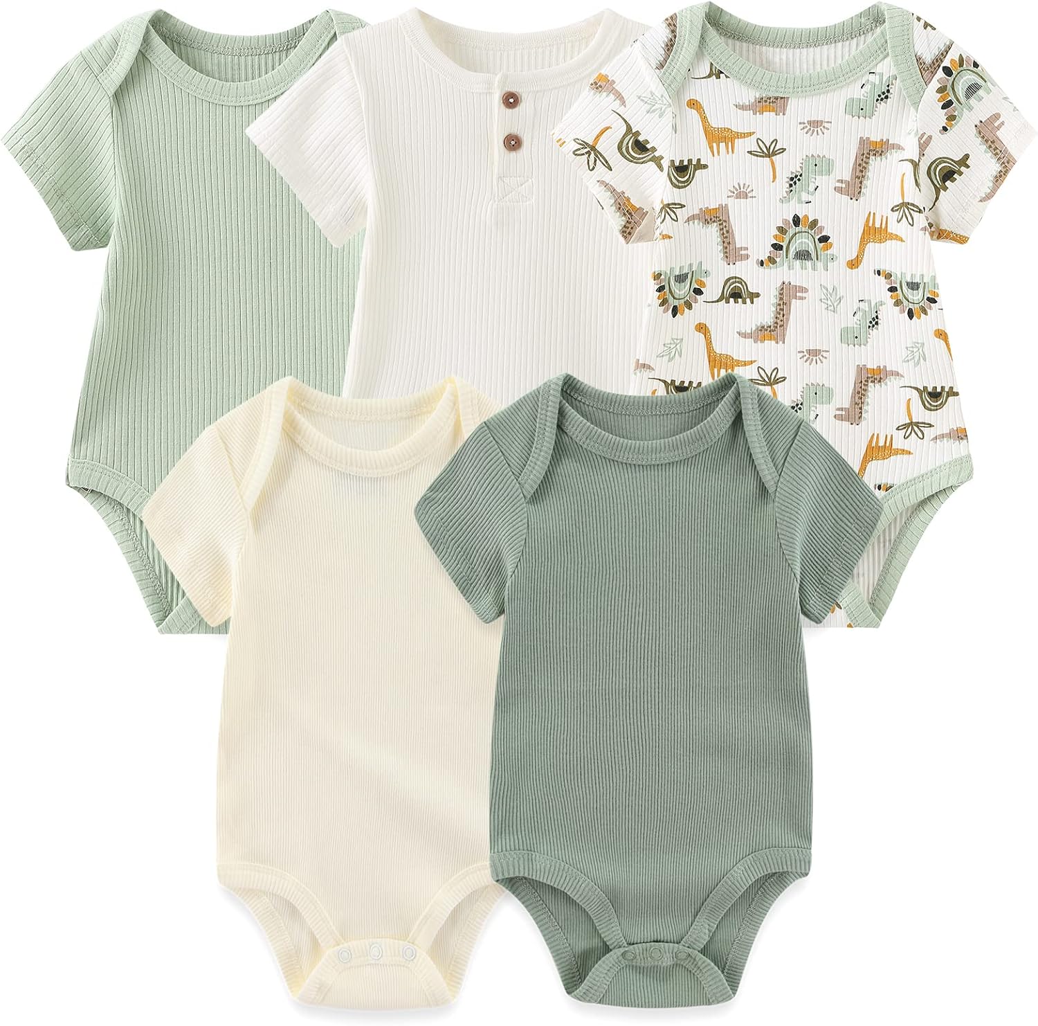 Newborn Baby Short Sleeve Bodysuit Baby Grow Cotton Vest 5-pack, 0-12 Months
