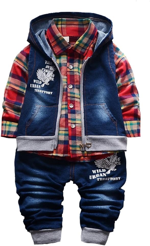 Spring Autumn Baby Boys 3pcs Clothing Set Cotton Shirt Jeans Denim