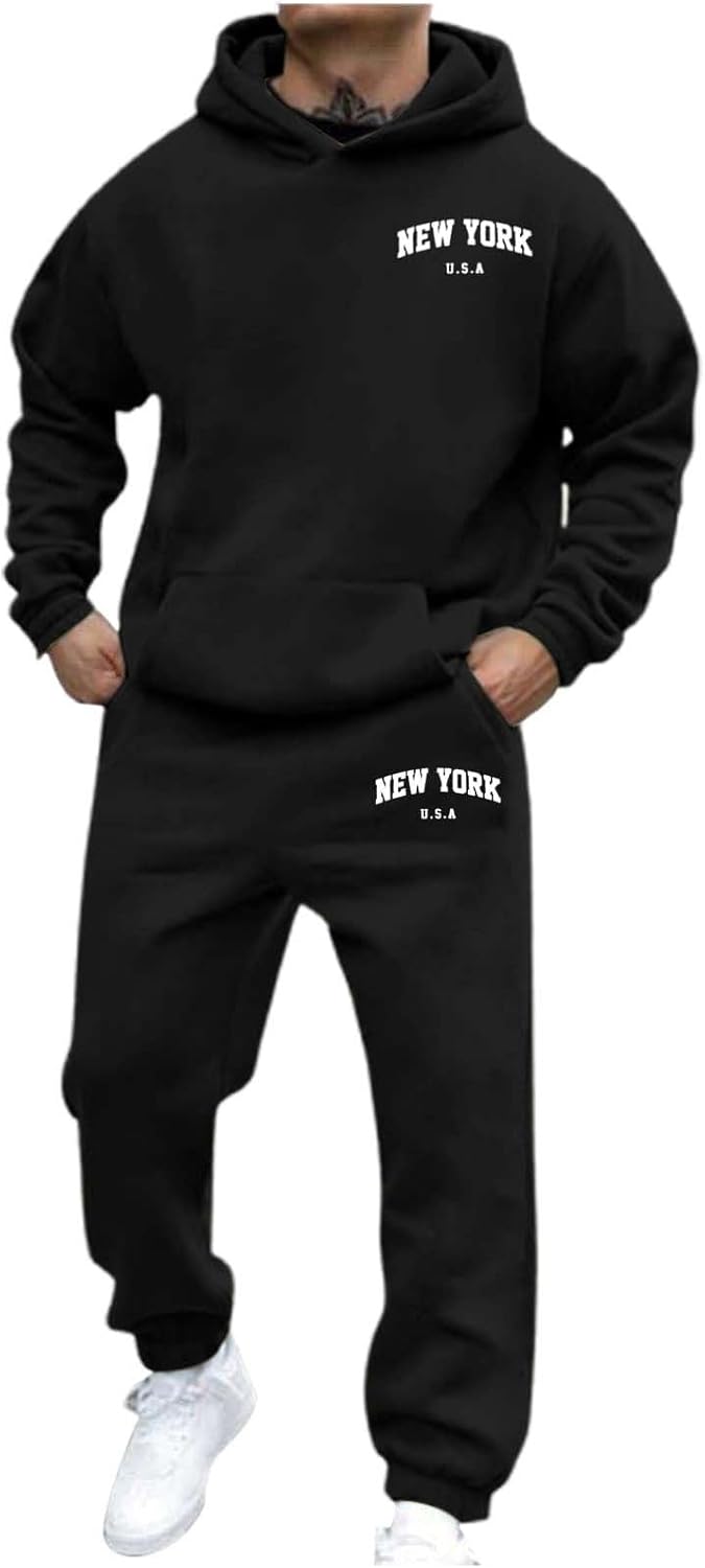 Tracksuit Mens Full Set Long Sleeve Hooded Sweatshirt Sweatpants Set Hoodie Joggers Sets 2 Piece Fashion Sweatsuits for Men Sport Set Sweatpants Sweatshirt Jogging Suit UK