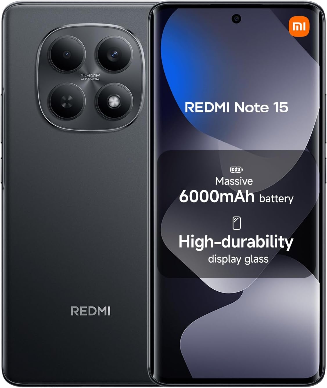 XIAOMI Redmi Note 15, Smartphone 8+256 GB, Massive 6000mAh Battery, Water Resistance, 108MP Super-clear Camera, 6.77″ FHD+ Display, Black, Warranty 2 years, Charger Not Included