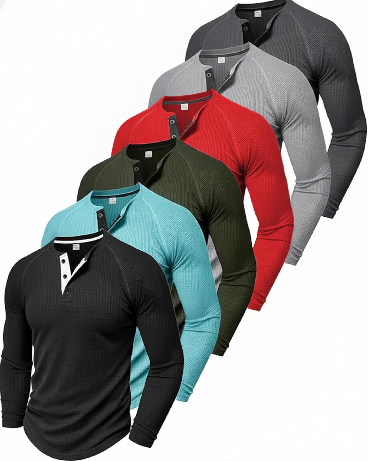 1 Pack Men’s Waffle Henley Long Sleeve Shirt, 3 Button Thermal Top for Casual & Outdoor Multi-Season Wear