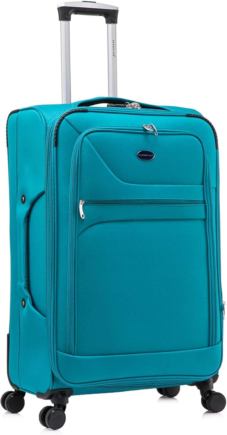 Aerostar Large 29” Lightweight Softshell Expandable Suitcase, Integrated Combination Lock, 4 Wheels Check in Luggage for 23kg (Teal, 112 litres)