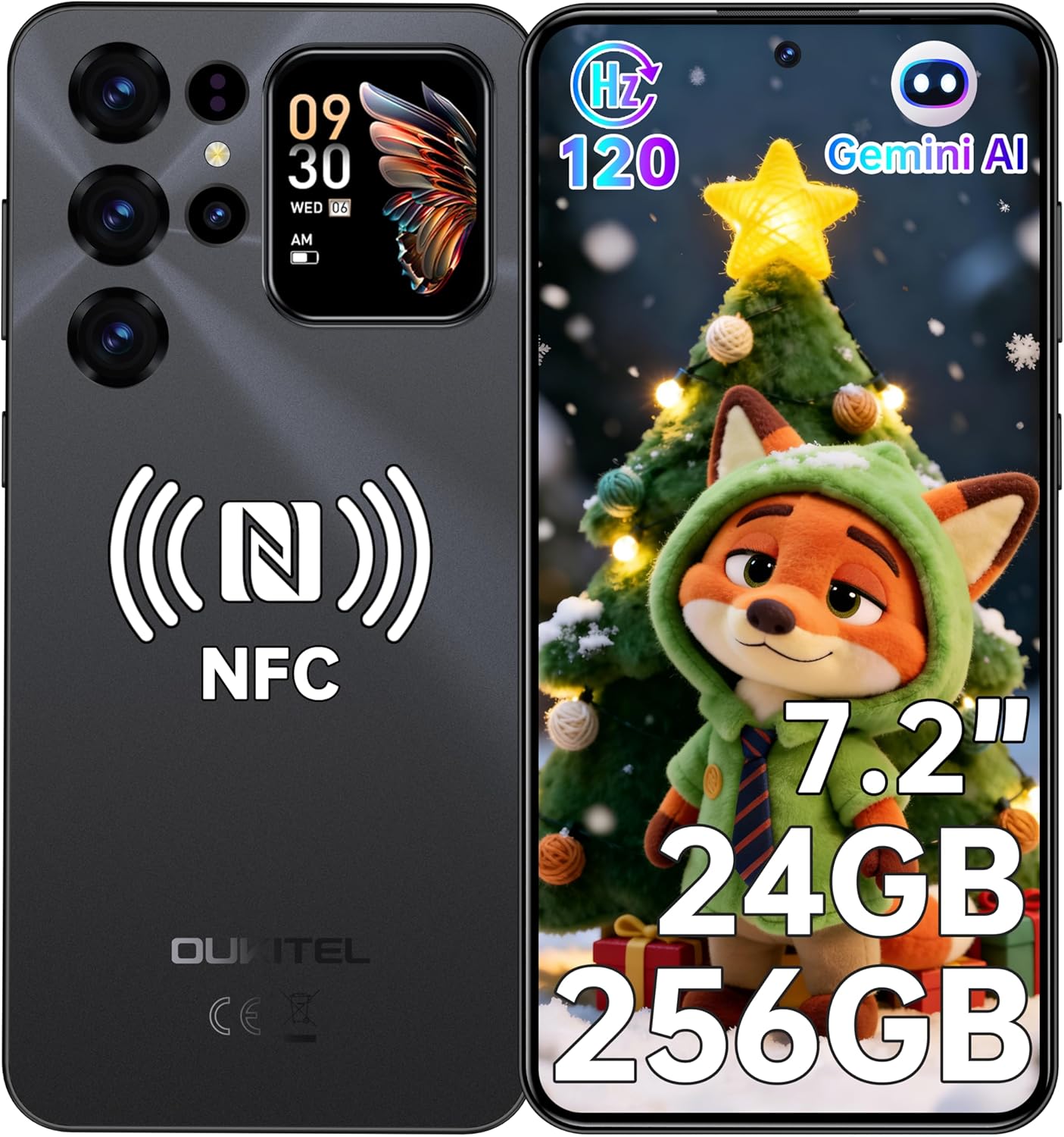 OUKITEL C68 Plus Mobile Phones – 2026 Smartphone,7.2″ HD+ Large Display + 1.81″ rear screen,24GB+256GB+1TB,64MP Camera,6000mAh,4G Dual Gemini AI phone, NFC/Fingerprint/Face ID/GPS/BT5.0,Black