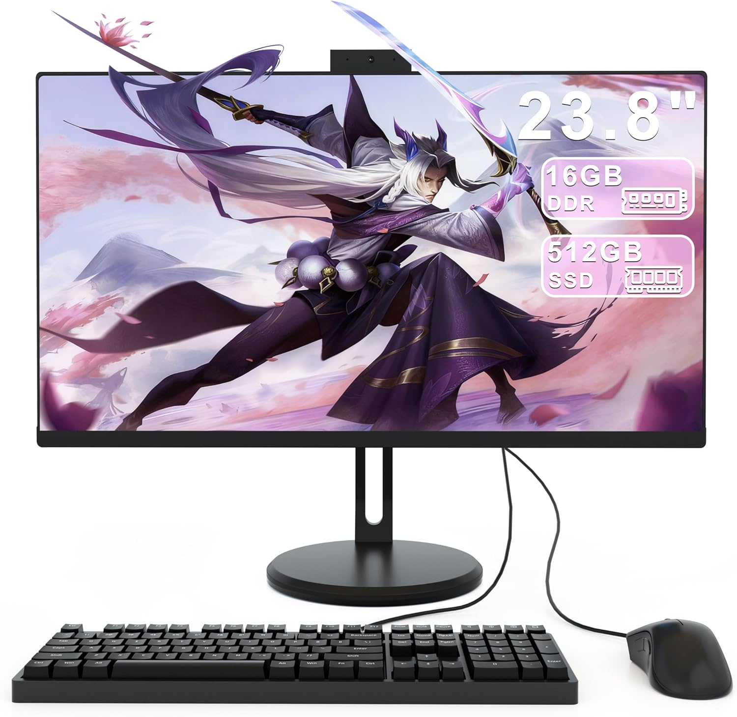 23.8-inch All-in-One Desktop Computer – Core i5-7300HQ (Up to 3.5GHz), 16GB RAM, 512GB SSD, With Retractable Privacy Webcam, Wi-Fi 6, Bluetooth 5.3, HDMI, VGA, USB 3.0, RJ45, Keyboard & Mouse