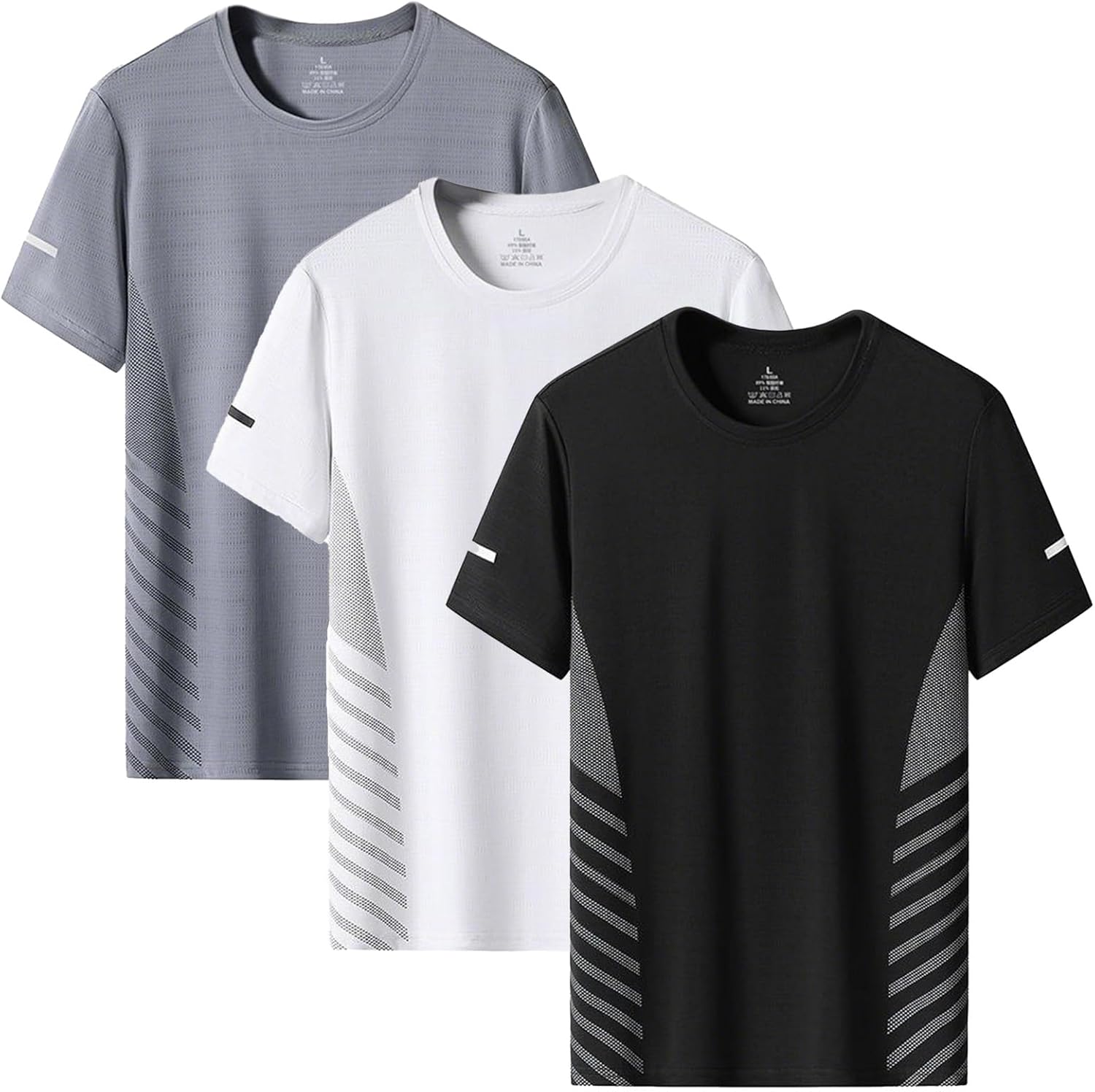 3 Pack Mens T-Shirts Quick Dry Sport Tops Breathable Moisture Wicking Athletic Gym Tshirts Crew Neck Running Workout Shirts