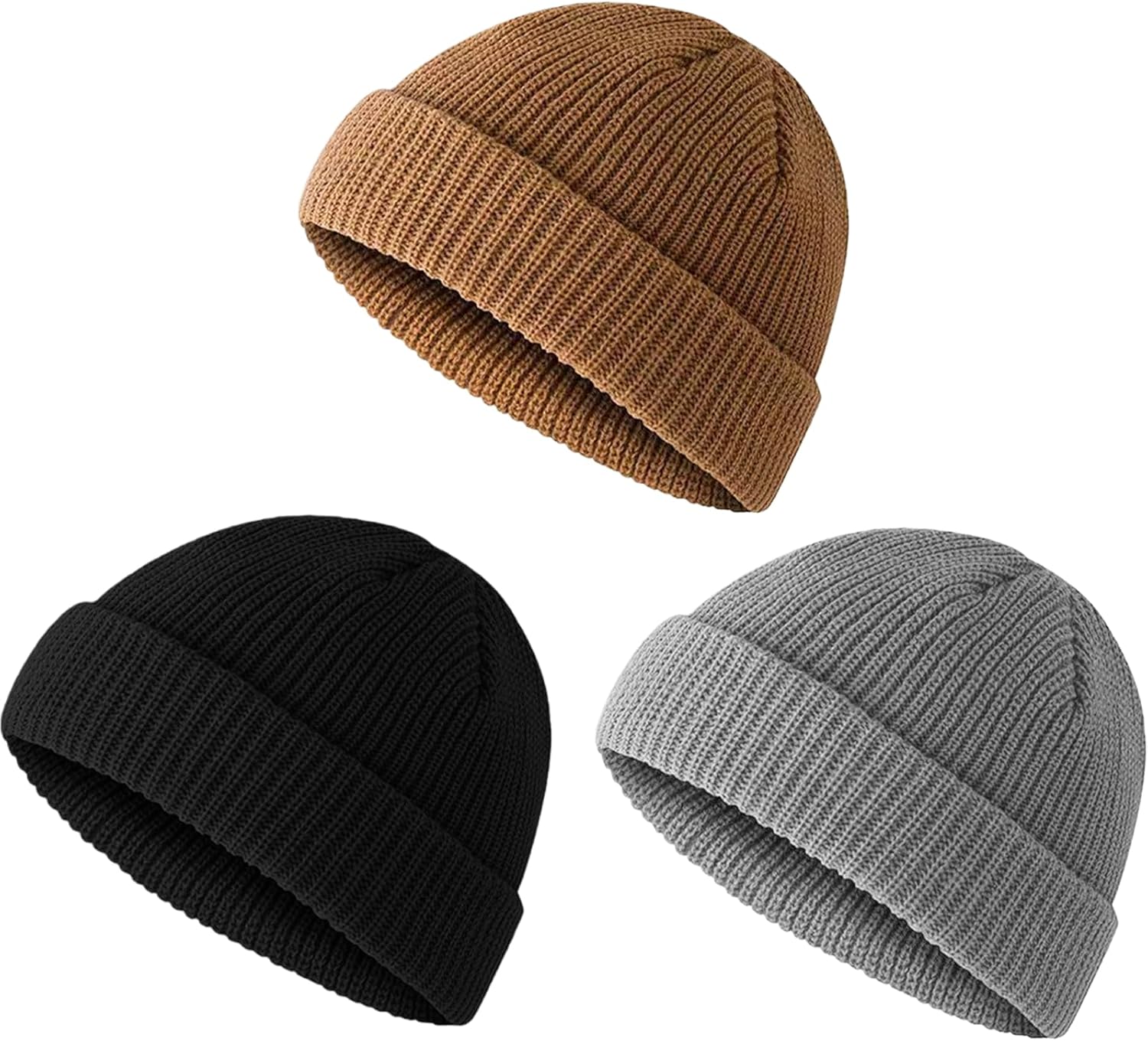 3PCS Beanie Hat Men, Unisex Fashion Winter Soft Warm Hats Cuffed Plain Knit, Gift for Christmas Birthdays Multicoloured