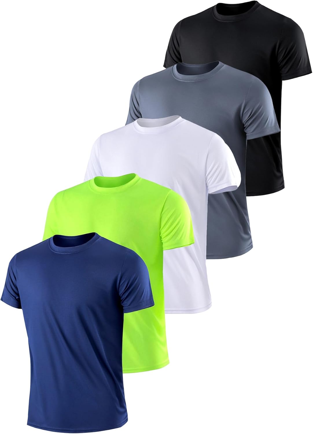 5 Pack Men’s Short Sleeve Dry Fit T-Shirts – Moisture Wicking Athletic Workout Gym Fitness Casual Tees