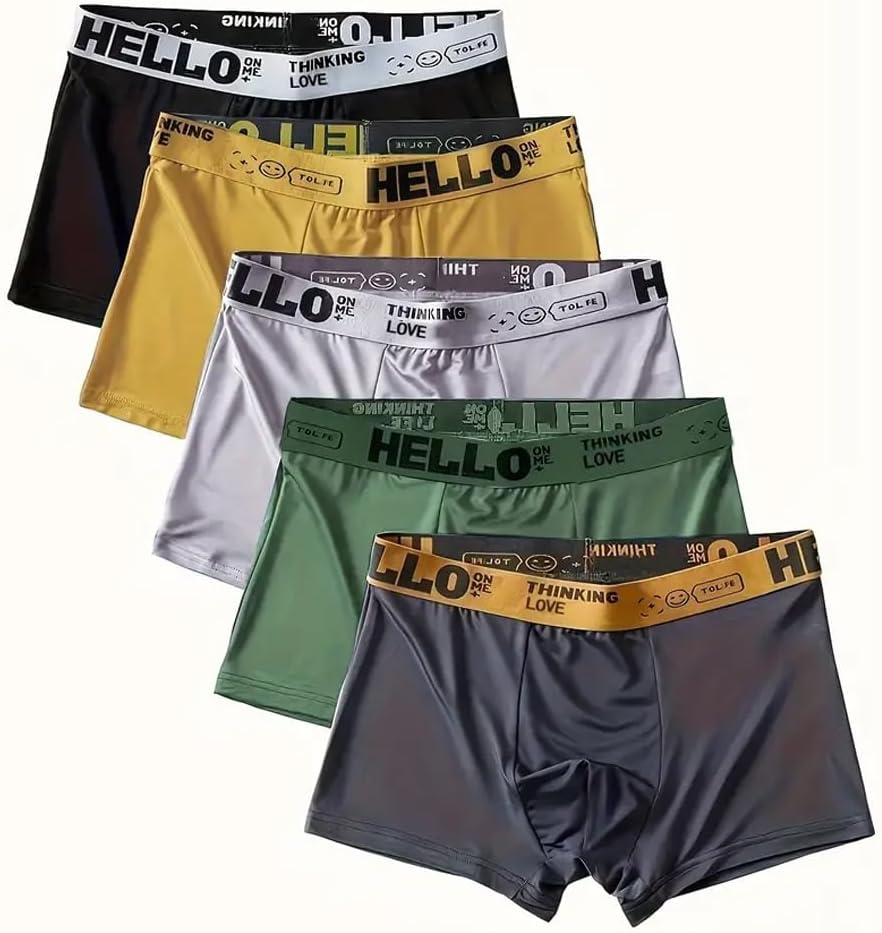 5 Pairs Men’s Breathable Ice Boxer Briefs – Comfortable Mid-Waist Underwear with Elastic Waistband – Quick-Drying Fabric